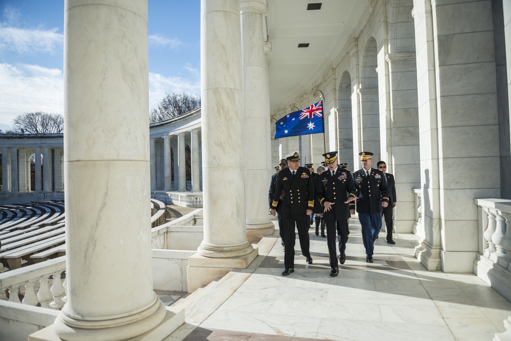Vice Chief of the Australian Defence Force Vice Adm. Ray Griggs Participates in an Armed Forces Full Honors Wreath-Laying at the Tomb of the Unknown Soldier