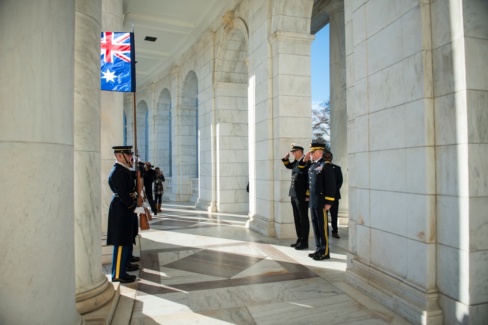 Vice Chief of the Australian Defence Force Vice Adm. Ray Griggs Participates in an Armed Forces Full Honors Wreath-Laying at the Tomb of the Unknown Soldier