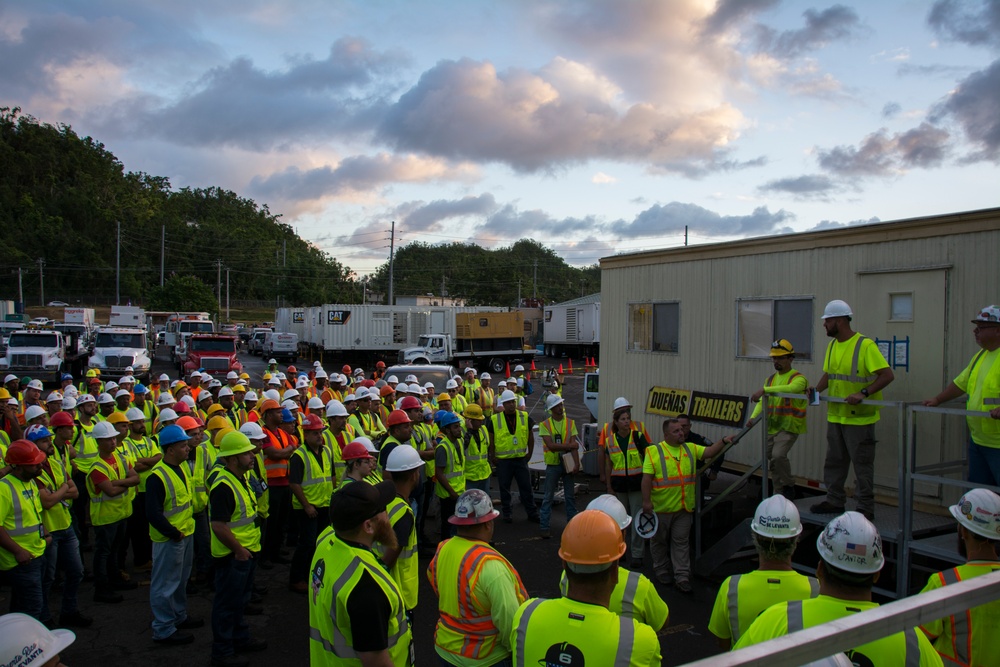 Dawn safety brief for the emergency temporary power team