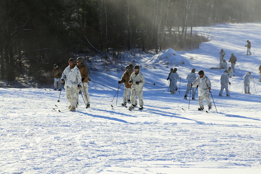 Cold Weather Operations Course students practice skiing at Fort McCoy