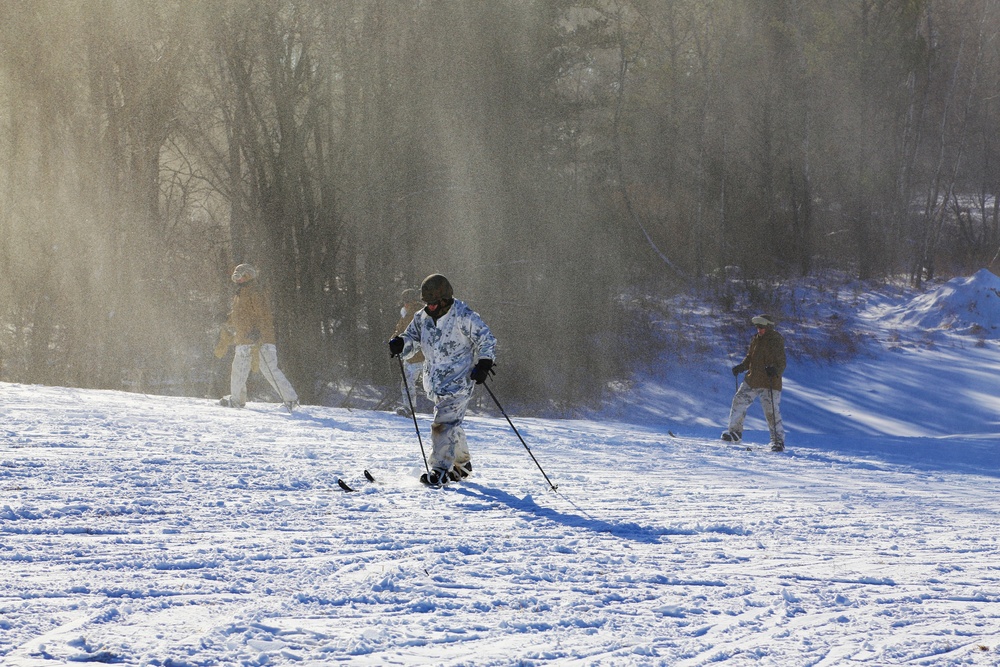 Cold Weather Operations Course students practice skiing at Fort McCoy