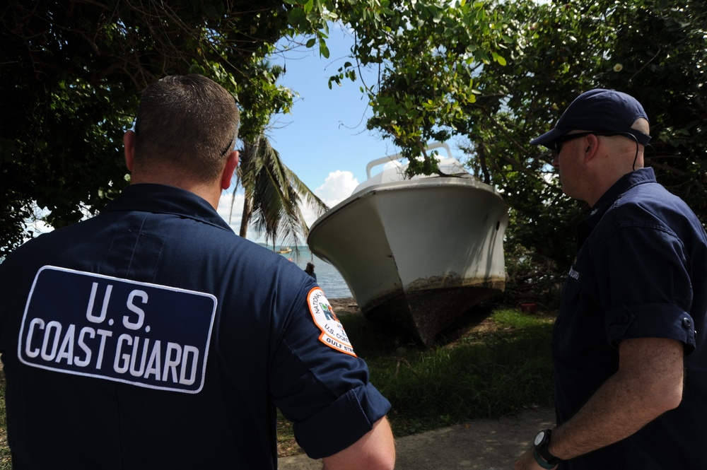 Hurricane Maria Response Officials Examine Grounded Boat in Las Croabas, Puerto Rico