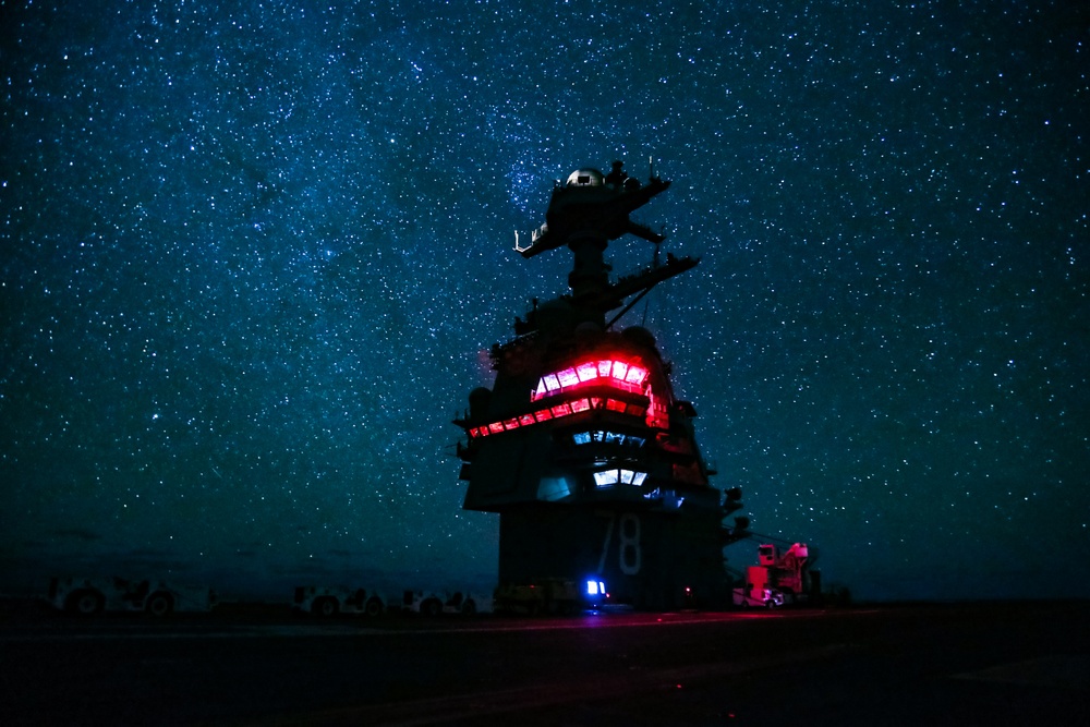 USS Gerald R. Ford (CVN 78) at night