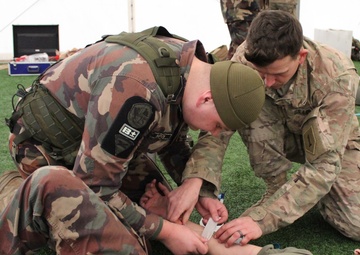 'Dagger' Brigade Soldiers train deploying Hungarians on medical procedures