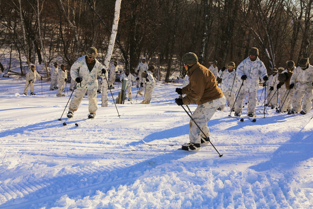 Cold-Weather Operations Course 18-01 students conduct skiing training at Fort McCoy