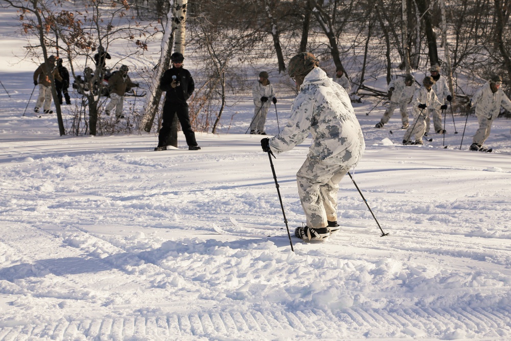 Cold-Weather Operations Course 18-01 students conduct skiing training at Fort McCoy