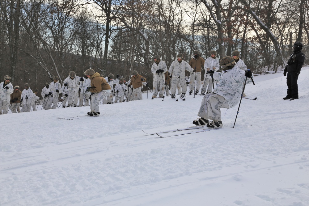 Cold-Weather Operations Course 18-01 students conduct skiing training at Fort McCoy