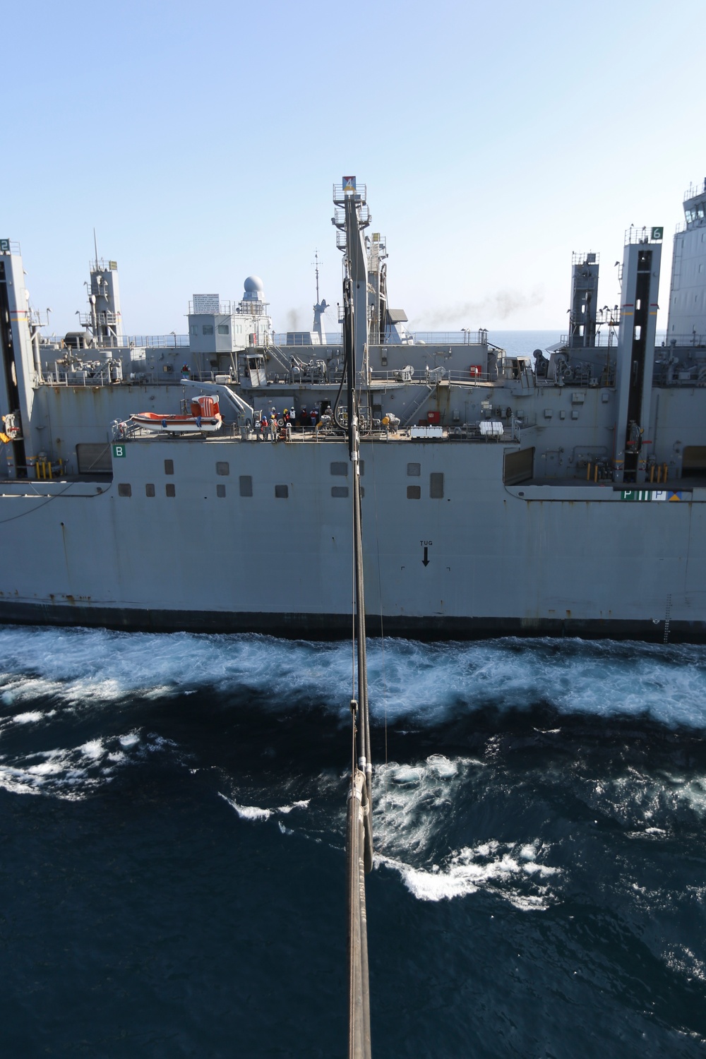 USNS Washington Chambers conducts replenishment at sea with French Frigate Chevalier Paul and LHD Tonnerre