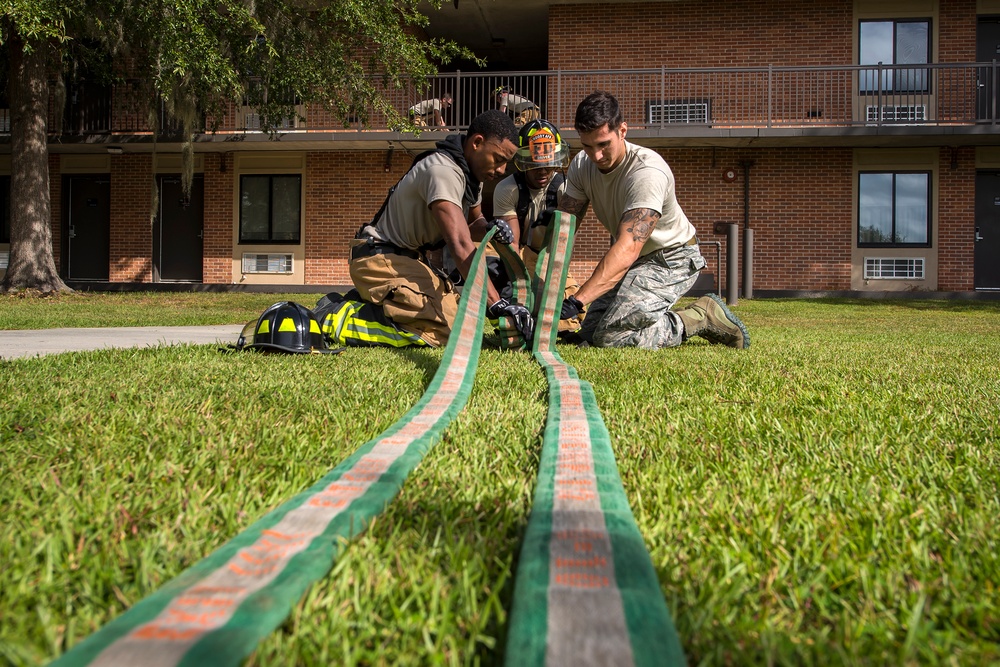 Firefighters exercise structural training