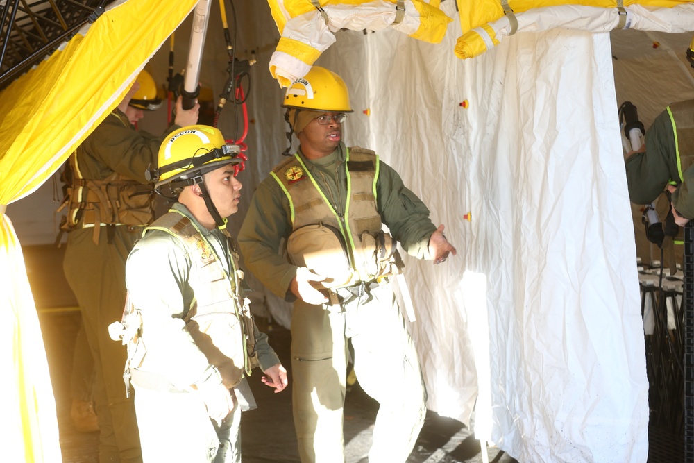 Decontamination Platoon and Identification and Detection Platoon with CBIRF refine their skills during Advanced Decontamination/Identification and Detection Training