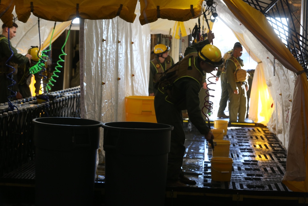 Decontamination Platoon and Identification and Detection Platoon with CBIRF refine their skills during Advanced Decontamination/Identification and Detection Training