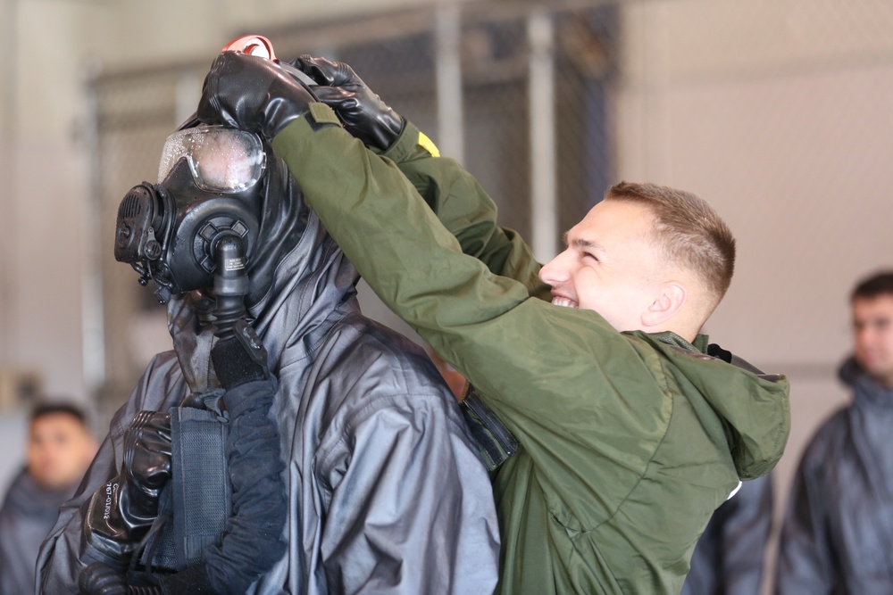 Decontamination Platoon and Identification and Detection Platoon with CBIRF refine their skills during Advanced Decontamination/Identification and Detection Training