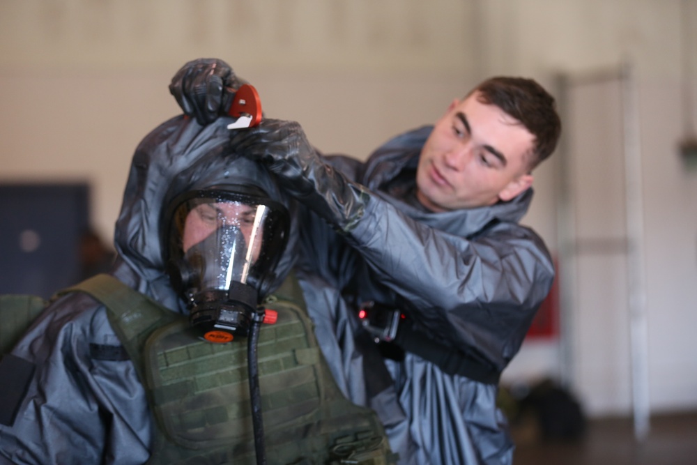 Decontamination Platoon and Identification and Detection Platoon with CBIRF refine their skills during Advanced Decontamination/Identification and Detection Training