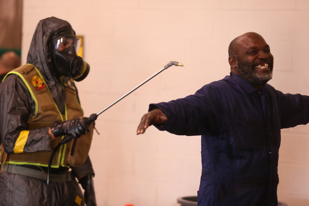 Decontamination Platoon and Identification and Detection Platoon with CBIRF refine their skills during Advanced Decontamination/Identification and Detection Training