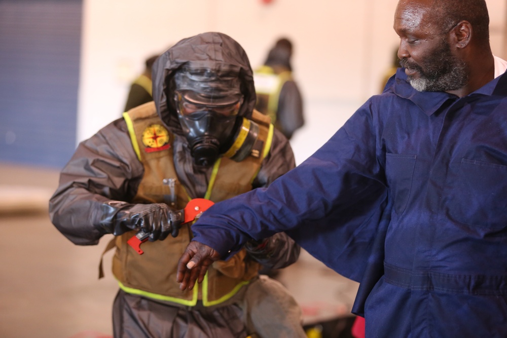 Decontamination Platoon and Identification and Detection Platoon with CBIRF refine their skills during Advanced Decontamination/Identification and Detection Training