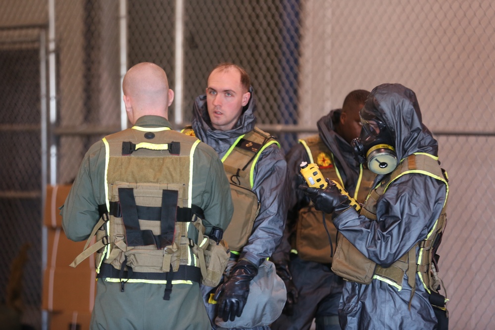 Decontamination Platoon and Identification and Detection Platoon with CBIRF refine their skills during Advanced Decontamination/Identification and Detection Training