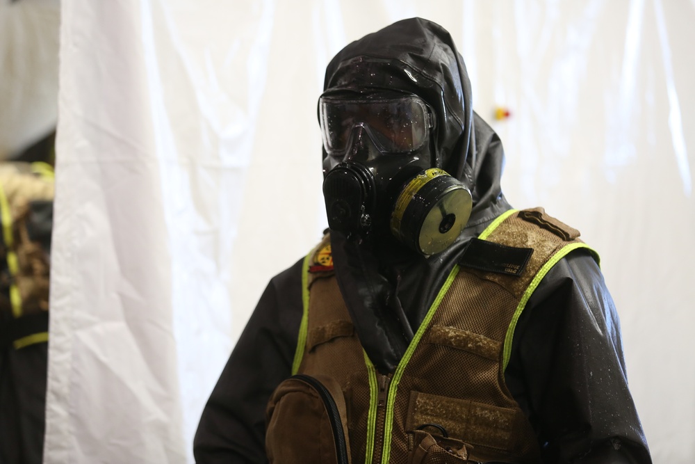 Decontamination Platoon and Identification and Detection Platoon with CBIRF refine their skills during Advanced Decontamination/Identification and Detection Training