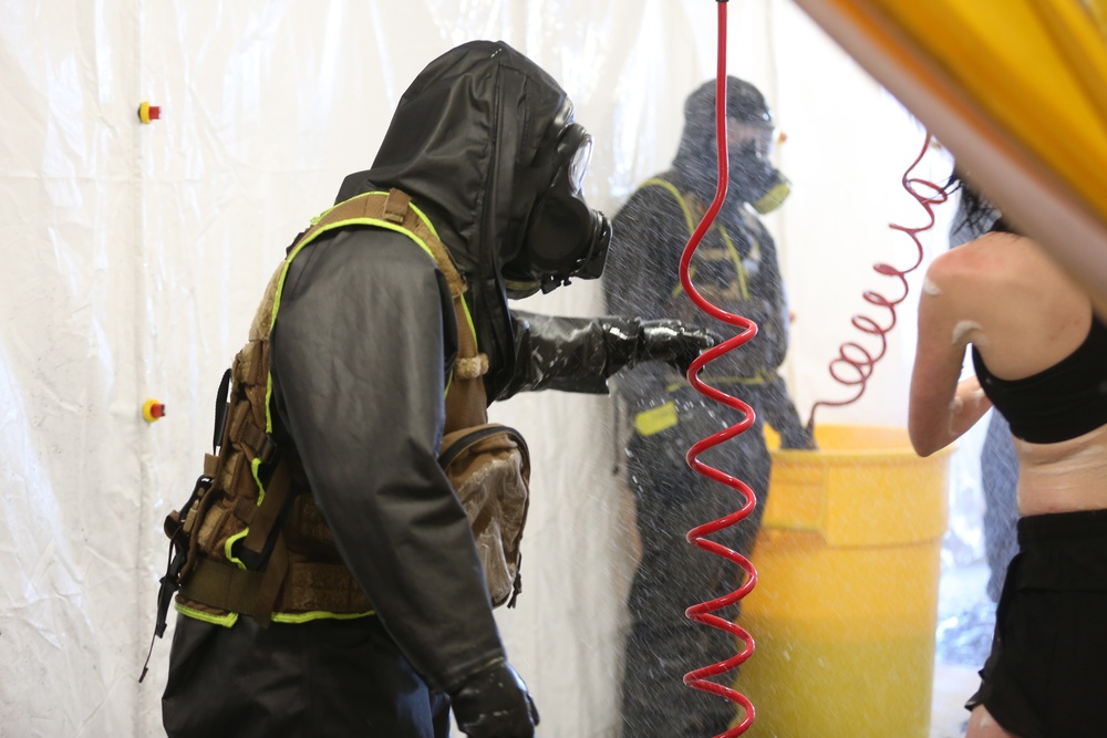 Decontamination Platoon and Identification and Detection Platoon with CBIRF refine their skills during Advanced Decontamination/Identification and Detection Training