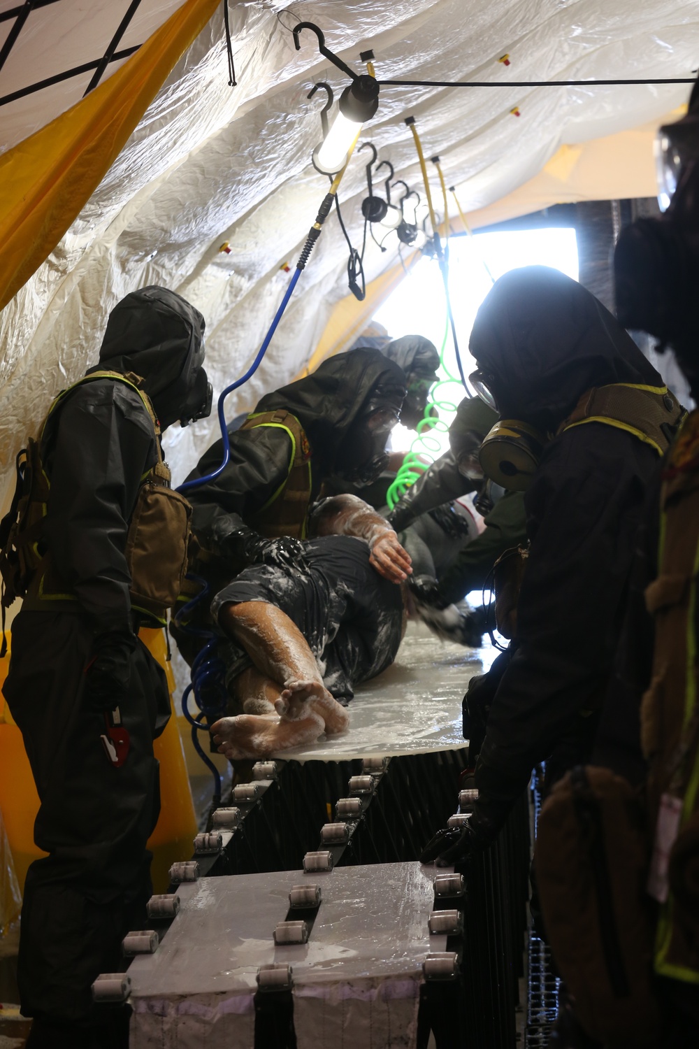 Decontamination Platoon and Identification and Detection Platoon with CBIRF refine their skills during Advanced Decontamination/Identification and Detection Training