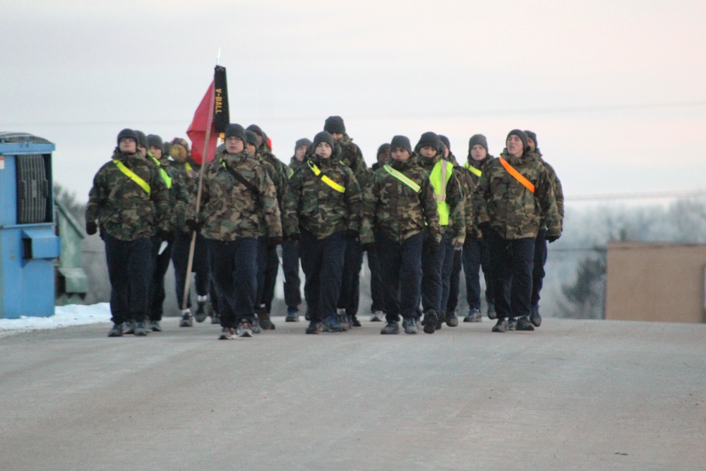 Challenge Academy cadets march at Fort McCoy