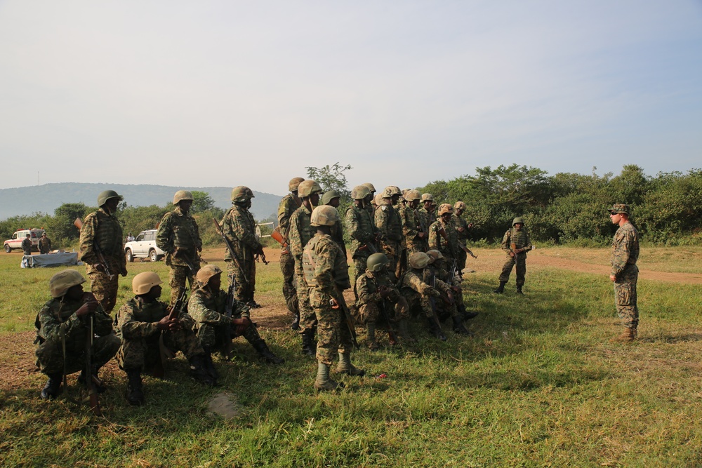 SPMAGTF-CR-AF Marines train UPDF soldiers on firing techniques