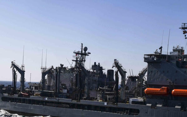 USS San Diego (LPD 22) Makes its Aprroach Alongside USNS John Lenthall (T-AO 198)