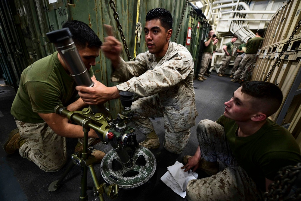 USS San Diego (LPD 22) Embarked Marines Conduct Weapons Familiarization Training