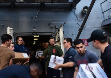 Replenishment at sea aboard USS San Diego (LPD 22)