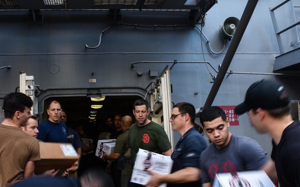 Replenishment at sea aboard USS San Diego (LPD 22)