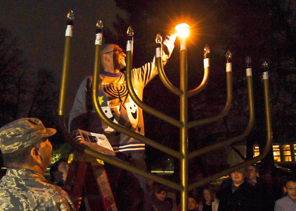 Community gathers for menorah lighting