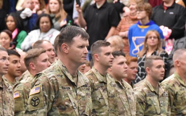 Soldiers from the First of the 138th Infantry return home to St. Charles, Missouri.