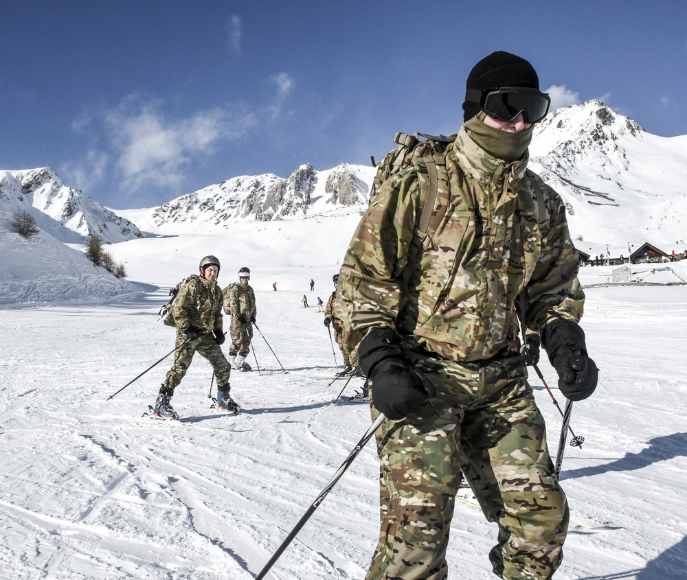 Winter patrol on skis