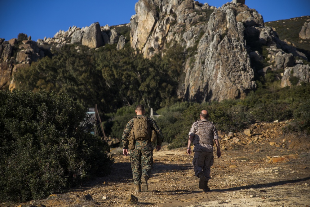 U.S. Marines call in artillery support with foreign military