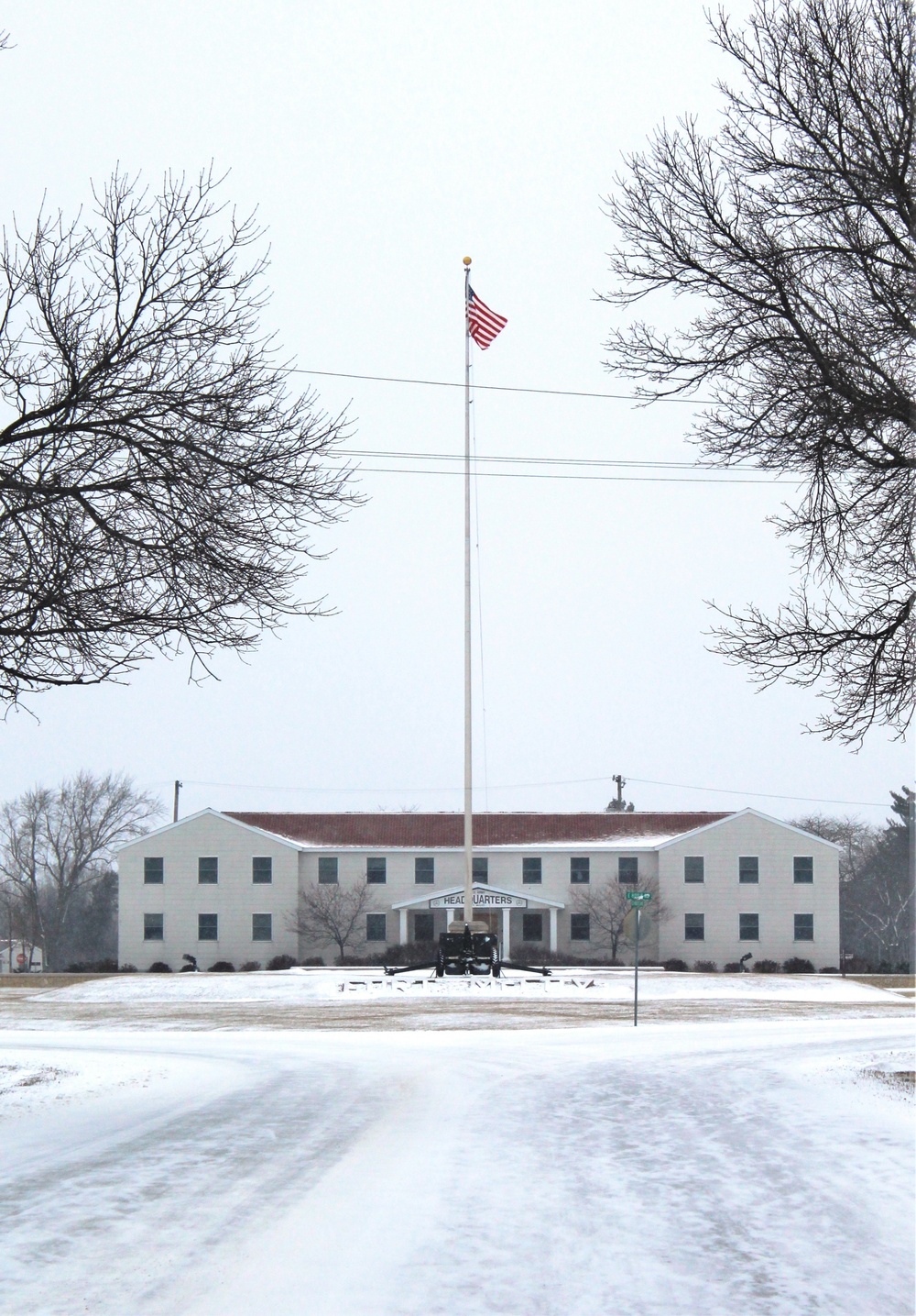 Snow and the American Flag at Fort McCoy