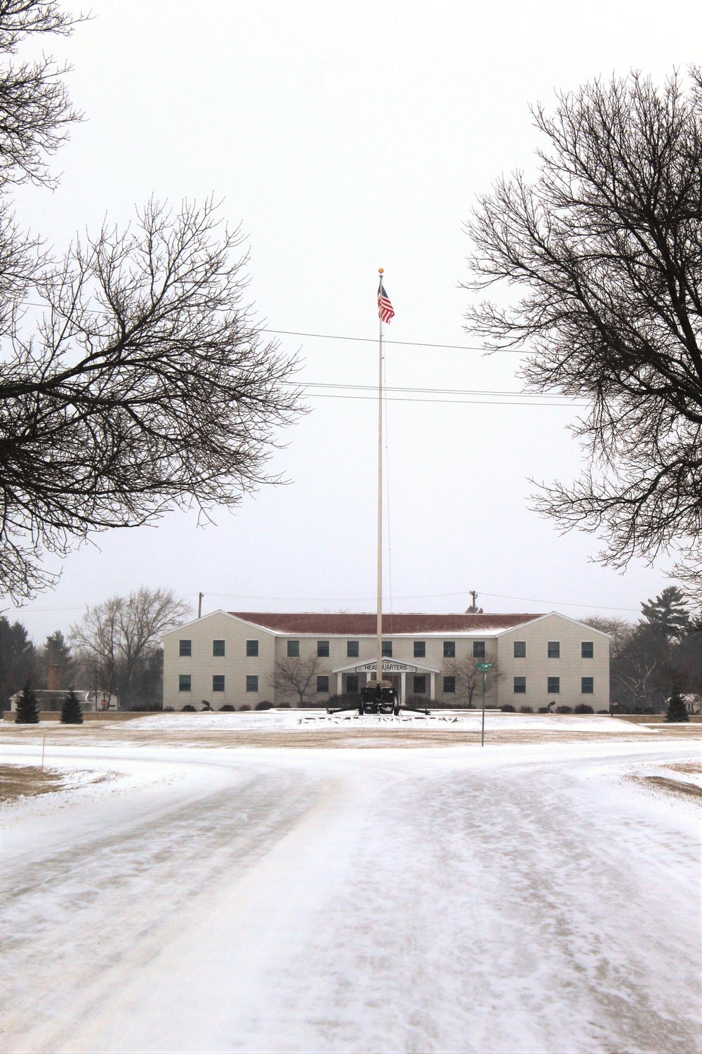 Snow and the American Flag at Fort McCoy