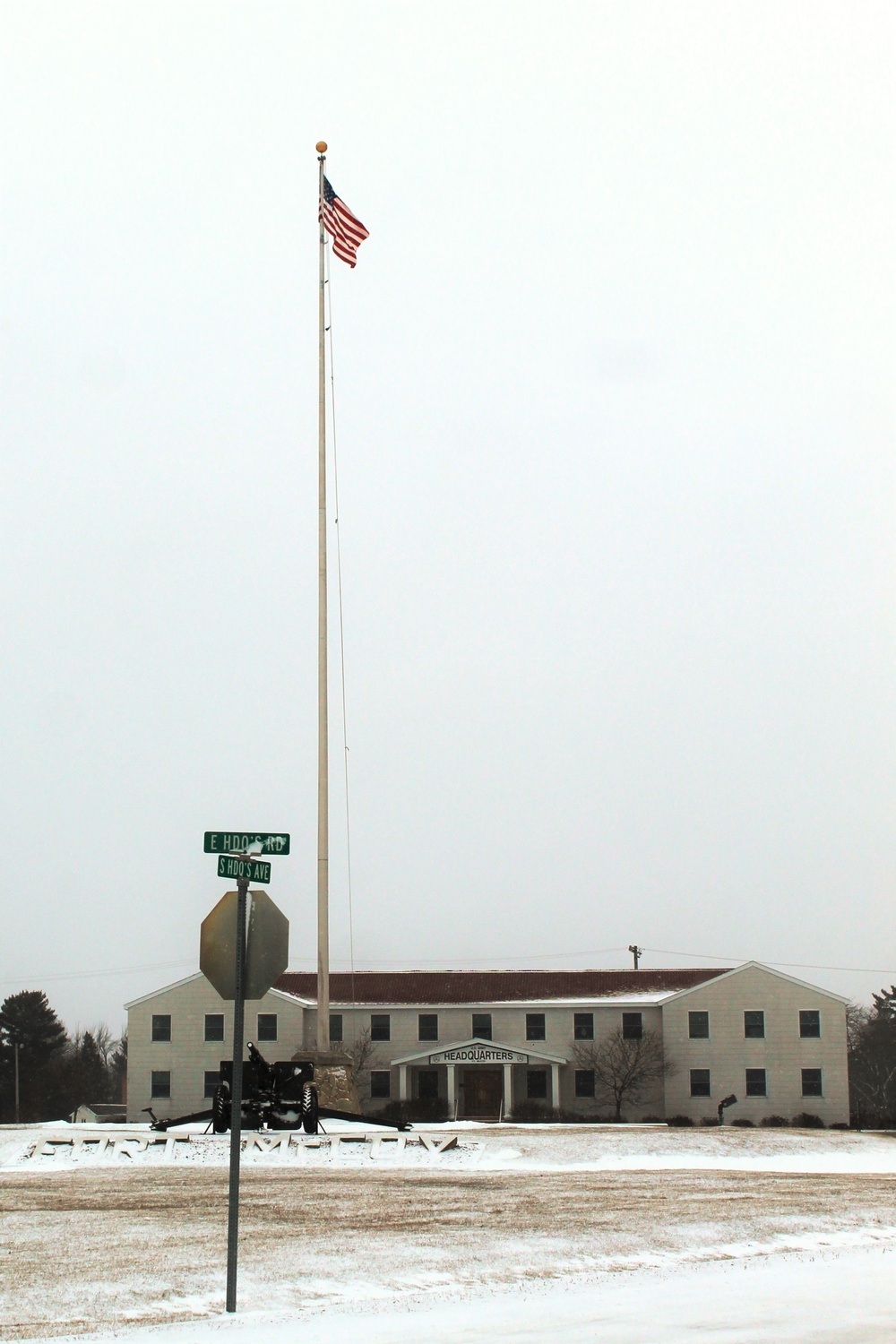 Snow and the American Flag at Fort McCoy