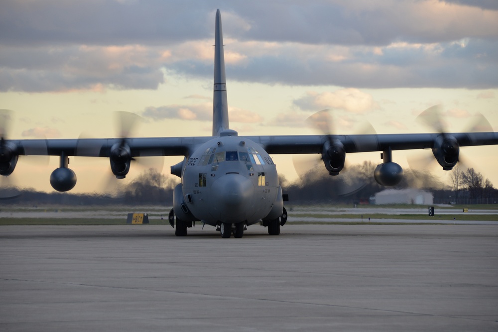 C-130 lands at Terre Haute Regional Airport