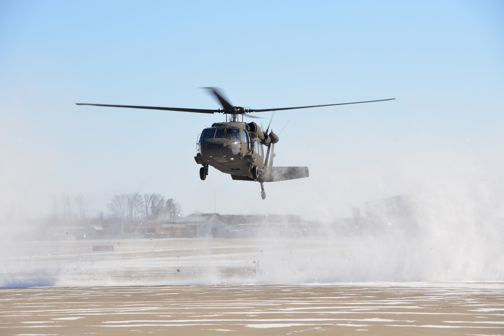 Army helicopter lands at local airport