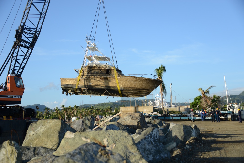 Photo Release: Hurricane Maria response crews transfer wrecked vessels for disposal in Fajardo, Puerto Rico