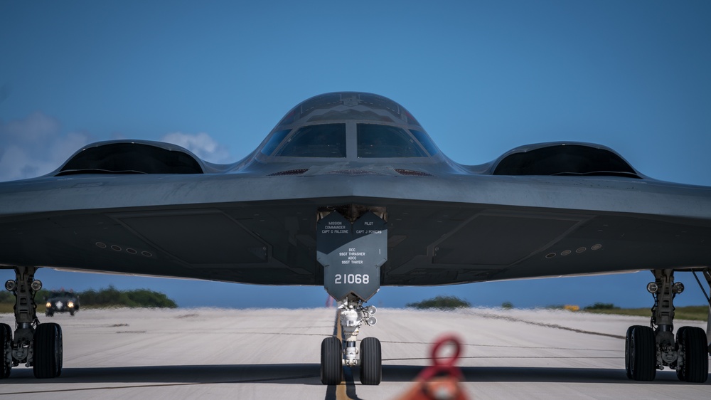 B-2s land at Andersen Air Force Base