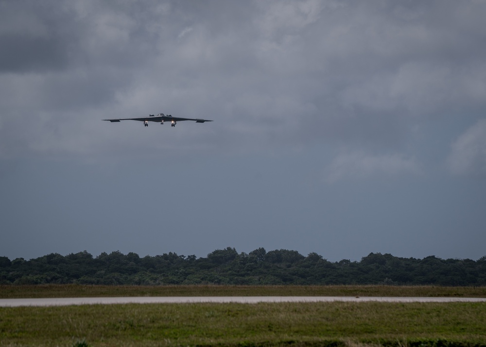 B-2s land at Andersen Air Force Base