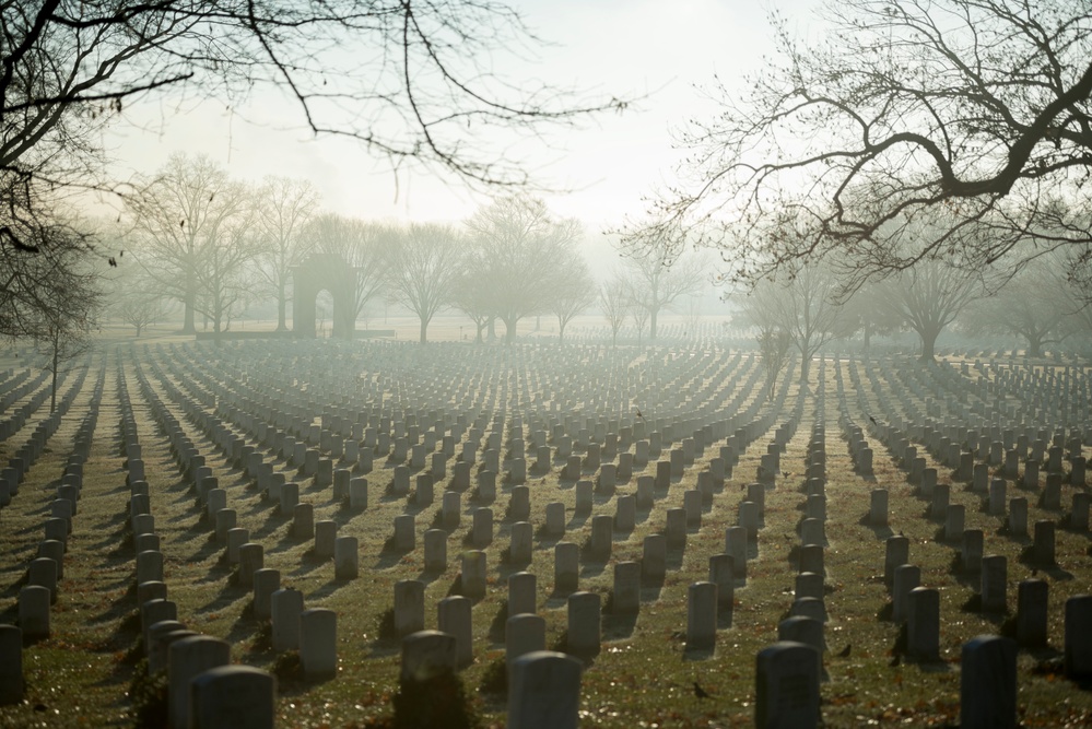 Freezing Fog Rolls Across Arlington National Cemetery