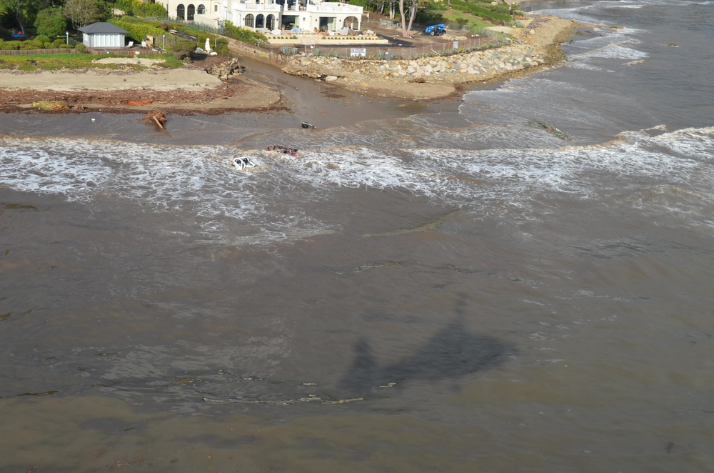 Coast Guard Helicopter crews rescue stranded mudslide victims in Santa Barbara County
