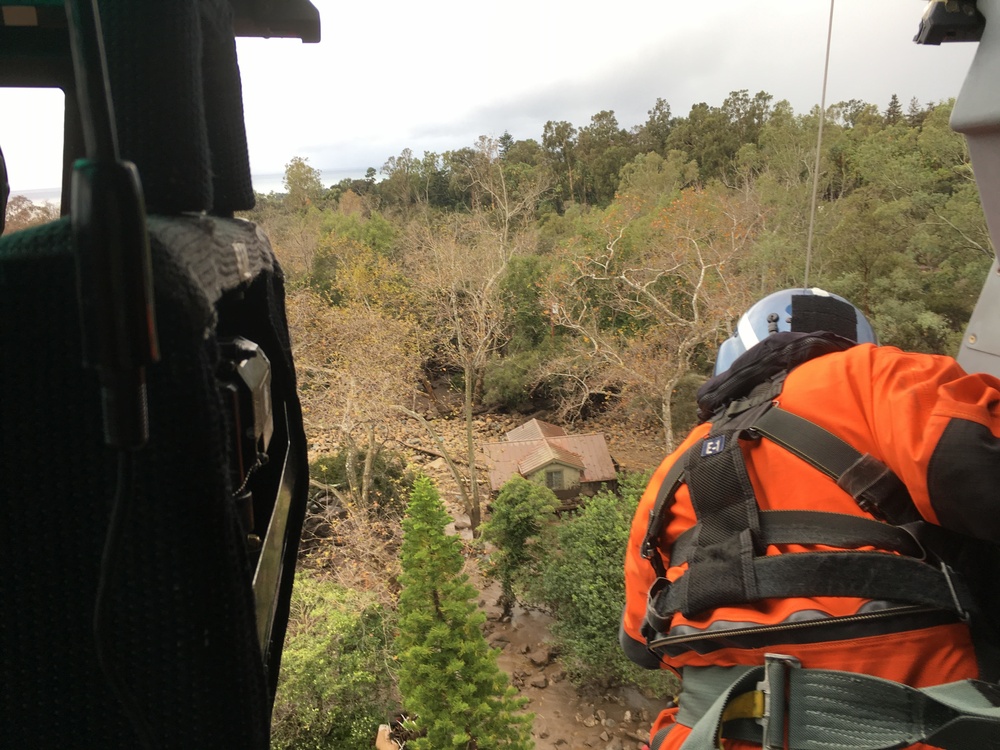 Coast Guard helicopter crews rescue mudslide victims in Santa Barbara victims