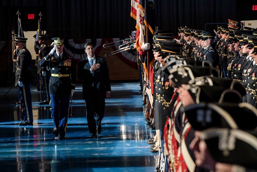 Secretary of the Army Dr. Mark T. Esper attends an Army Full Honors Arrival Ceremony