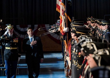 Secretary of the Army Dr. Mark T. Esper attends an Army Full Honors Arrival Ceremony