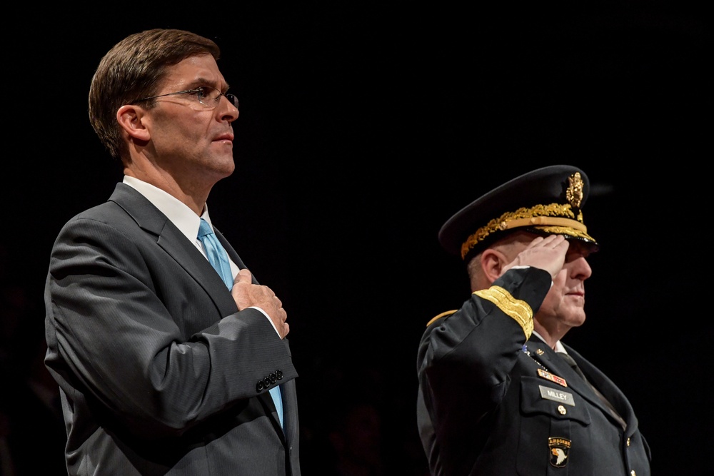 Secretary of the Army Dr. Mark T. Esper attends an Army Full Honors Arrival Ceremony