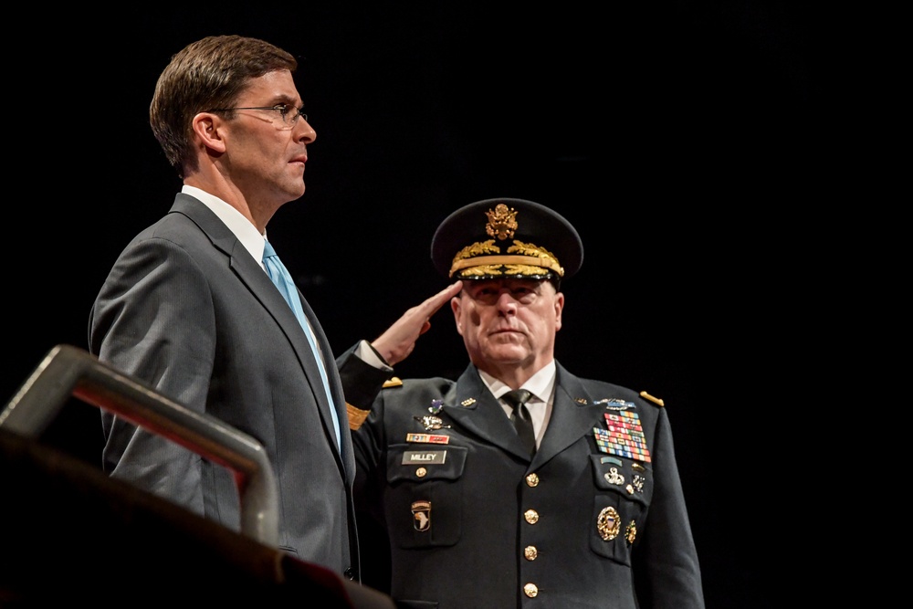 Secretary of the Army Dr. Mark T. Esper attends an Army Full Honors Arrival Ceremony