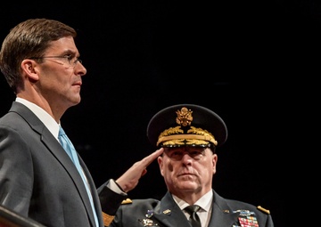 Secretary of the Army Dr. Mark T. Esper attends an Army Full Honors Arrival Ceremony