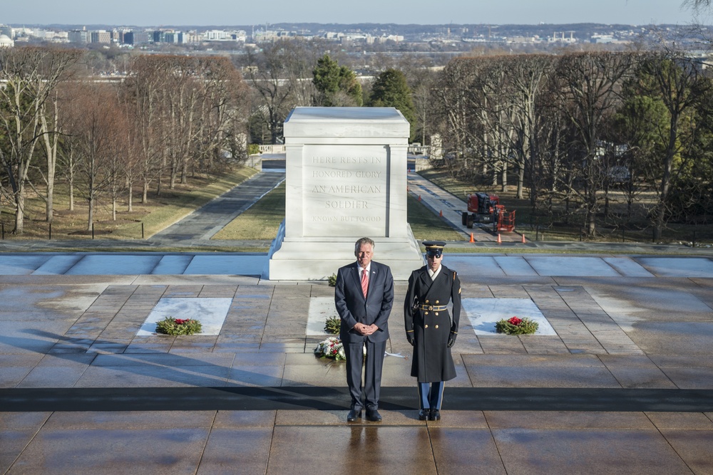 Virginia Governor Terry McAuliffe Lays a Wreath at the Tomb of the Unknown at Arlington National Cemetery